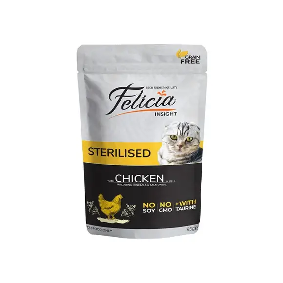 Felicia Kısırlaştırılmış Tahılsız Tavuklu Kedi Yaş Maması 85 gr